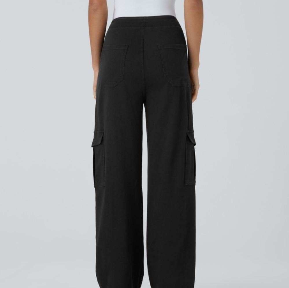 NWT Halara Flex Multiple Pockets Straight Leg Stretchy Cargo Jeans ML Tall Black - Picture 4 of 10